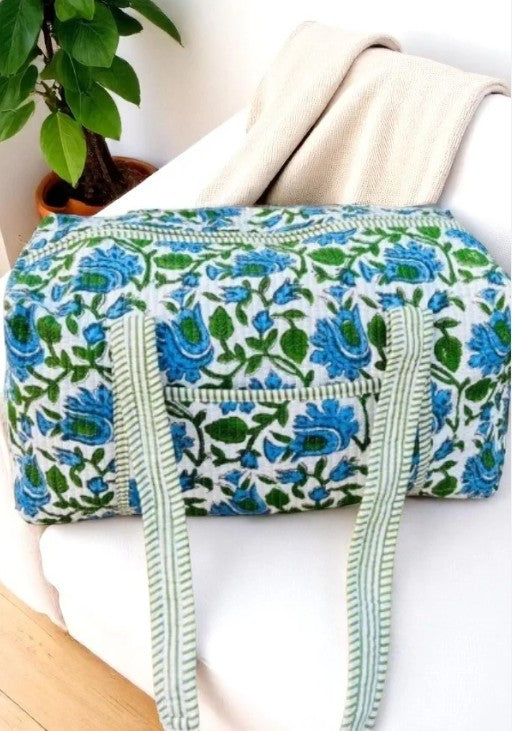 Stormy Blue Floral Print Duffle Bag