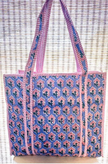 Sybil Blue and Pink Floral Tote Bag