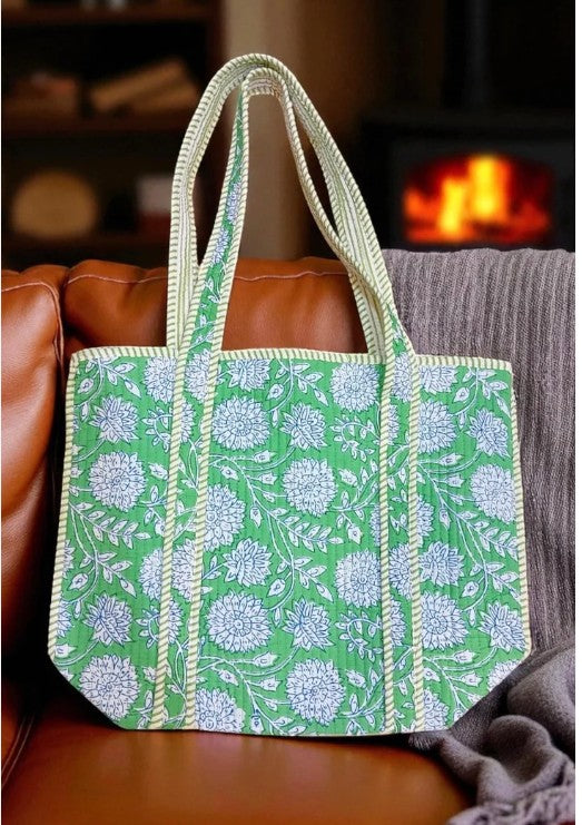 Terra Green Floral Patterned Tote Bag