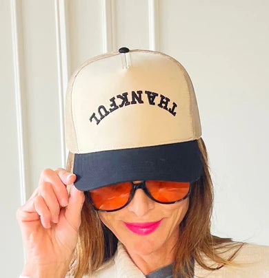 Thankful Trucker Hat | Khaki with Black Lid