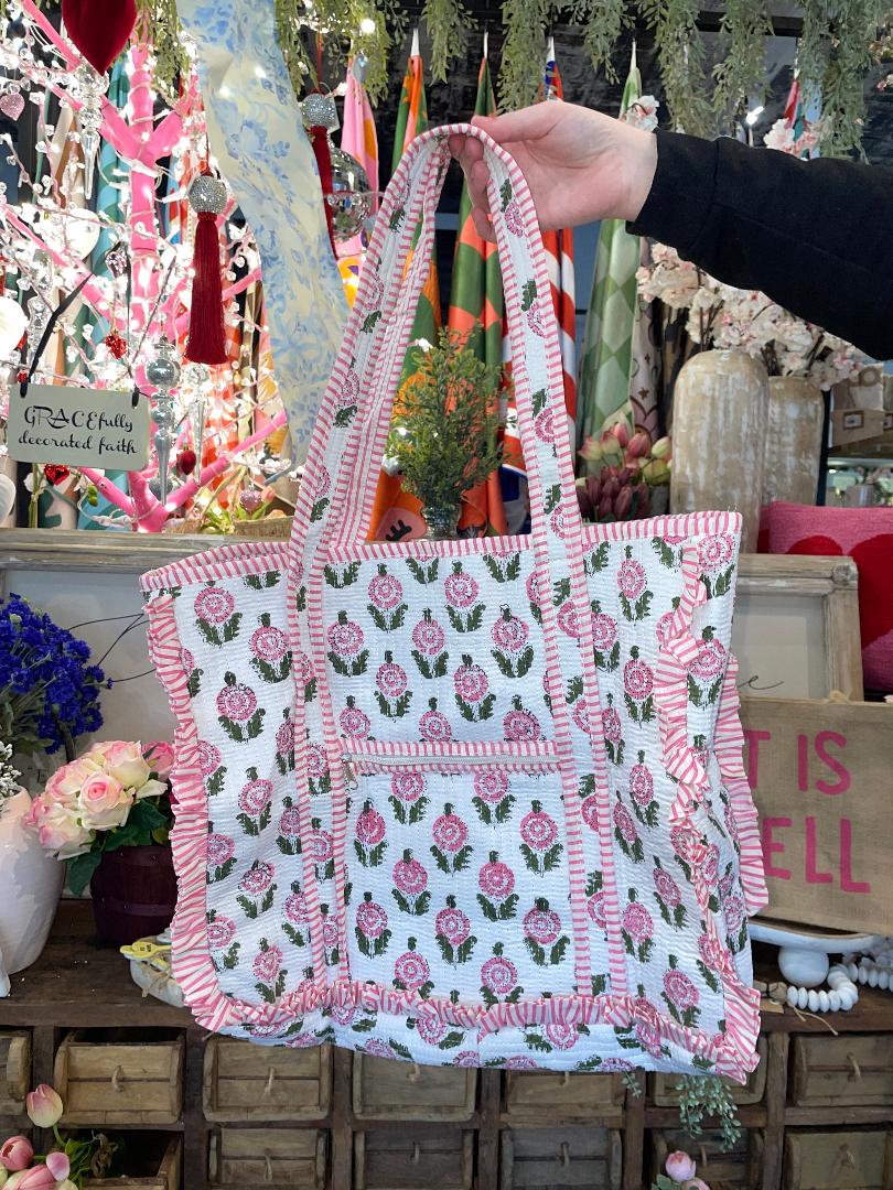 Avery Pink Floral Print Tote Bag