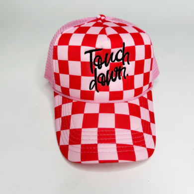 Touch Down P&P Trucker Hat | Red/Pink Checker