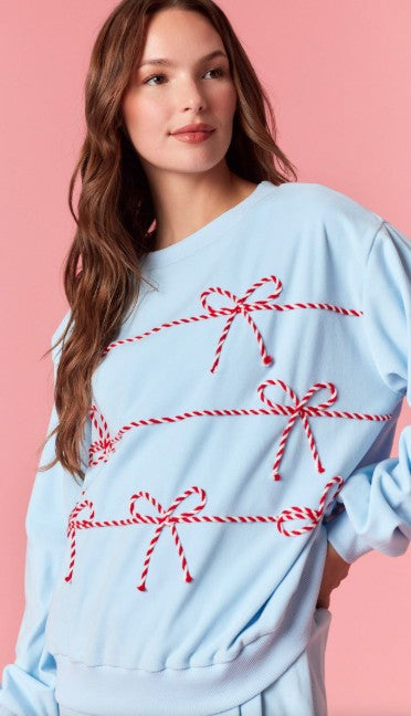 Twist Bow Cord Detail Crew Neck Sweatshirts