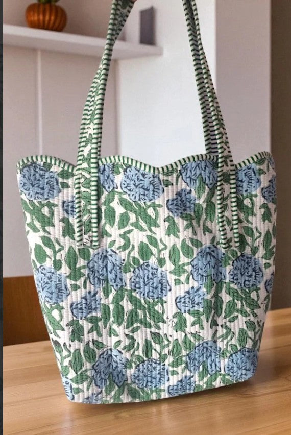 Wildflower Grove Blue Floral Scalloped Tote Bag