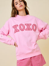 Load image into Gallery viewer, Mock Neck Sweatshirt W/gingham Xoxo Patch Applique
