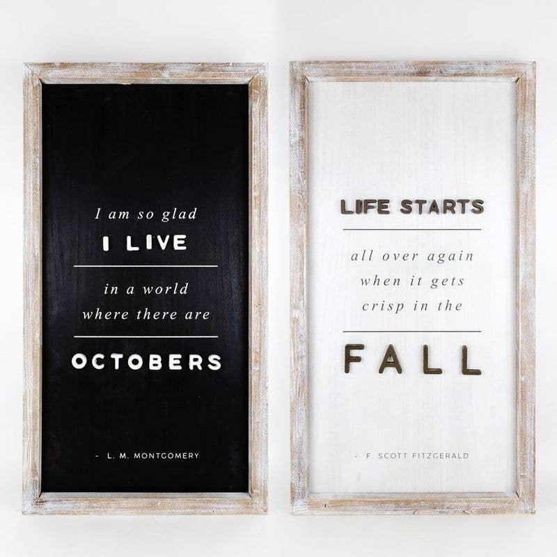 Octobers/Fall - Double Sided Large Sign  White/Black  20x37x2