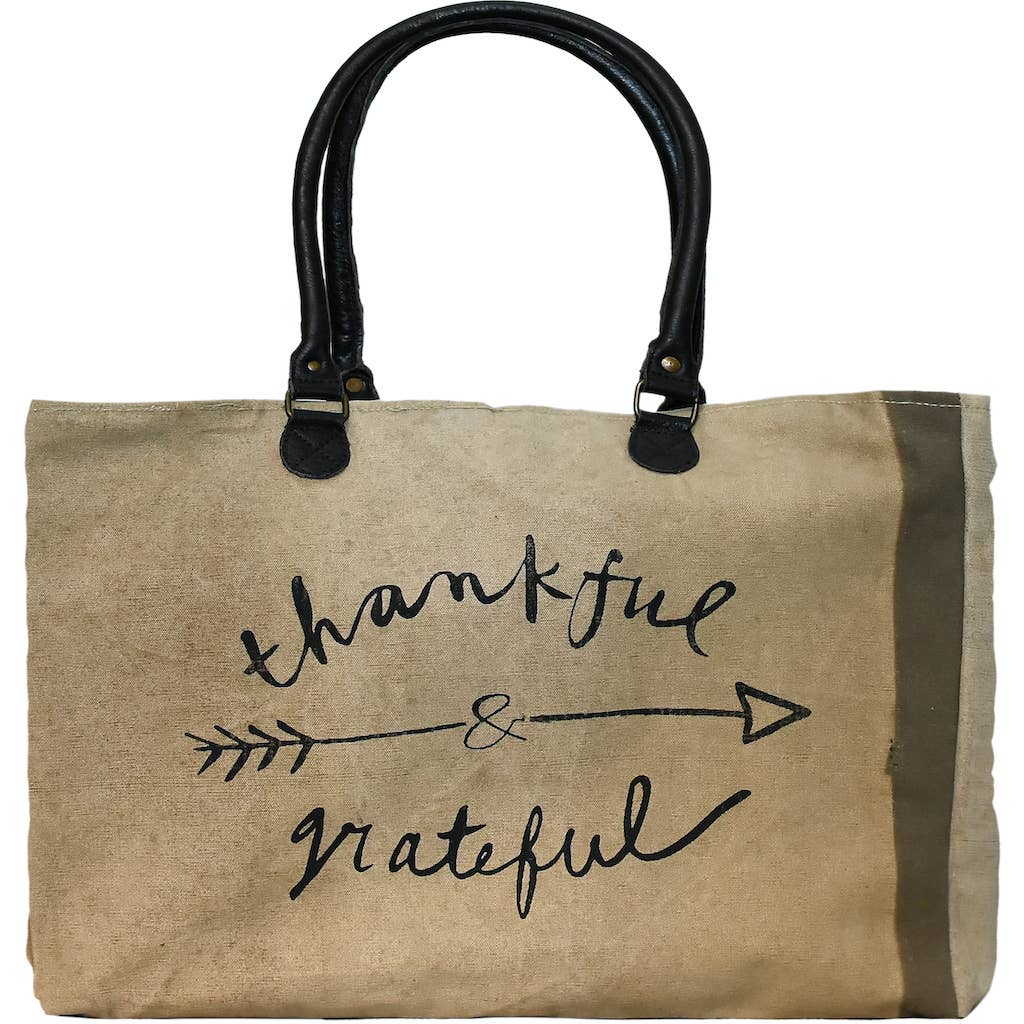 Thankful Grateful Recycled Military Tent Market Tote