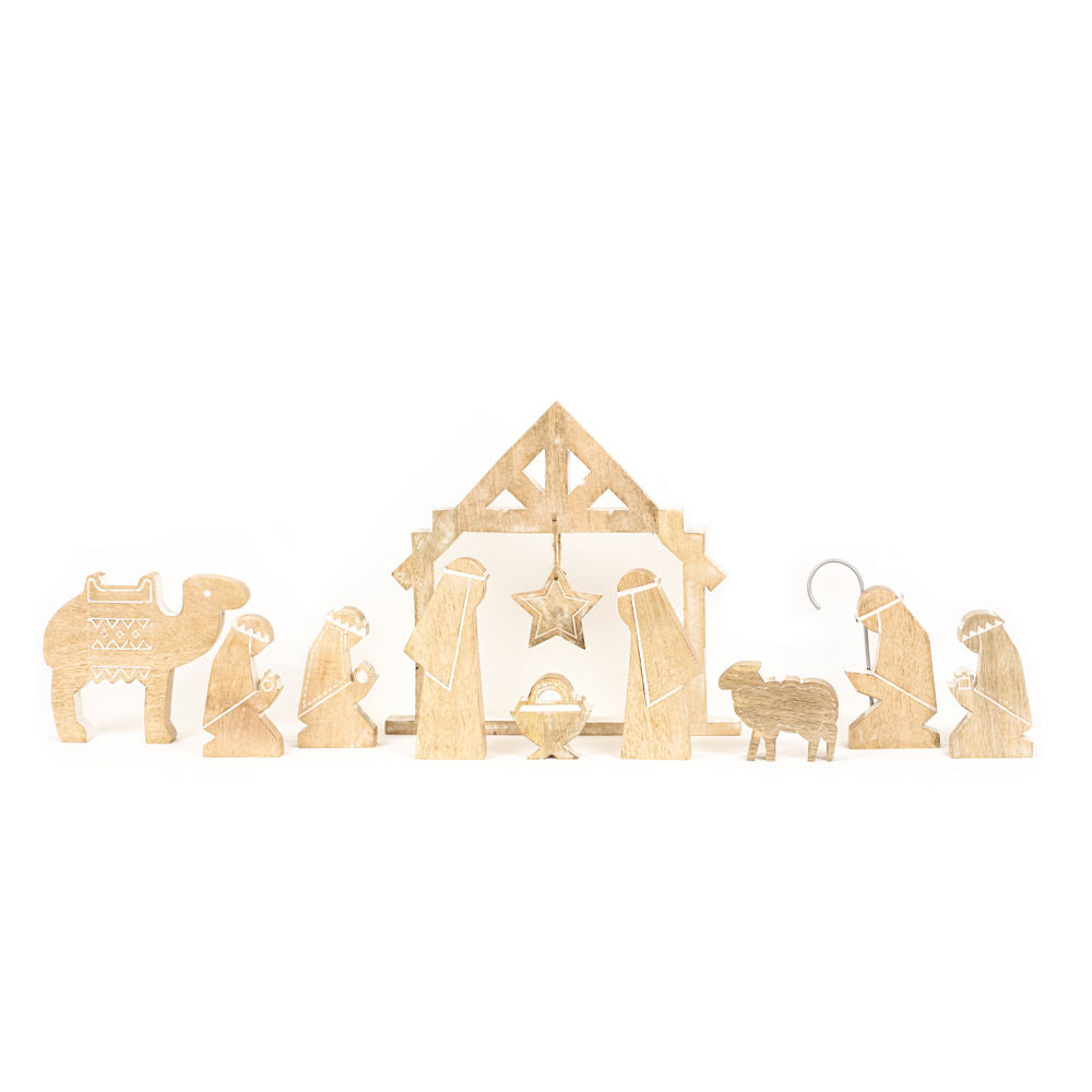 Mango Wood Cutout Nativity Set