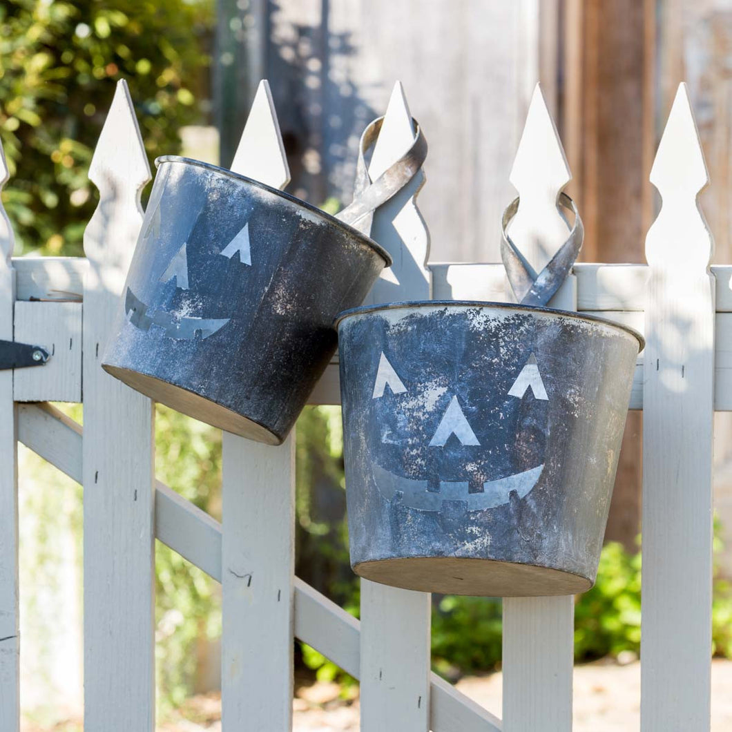 Metal Jack O'Lantern Buckets, Set of 2