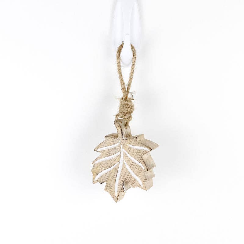 Leaf- Mango Wooden Ornament with White Detail